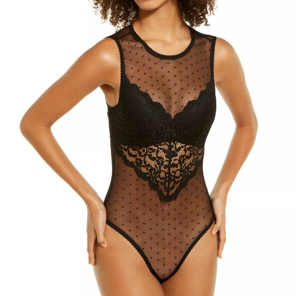 Cupped Swiss Dot Thong Bodysuit - Picture 1 of 9